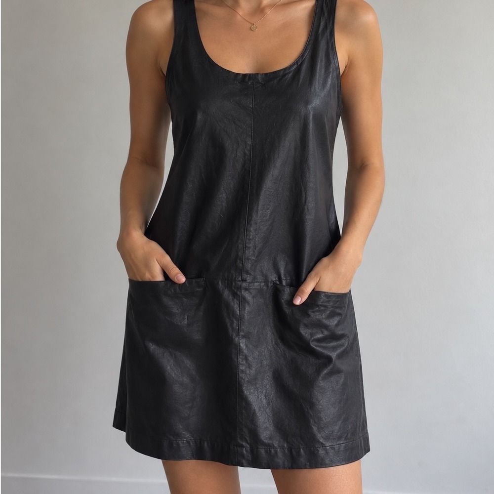 Vince Leather Sleeveless Mini Shift Dress Women 8 Gray Black Minimalist Edgy